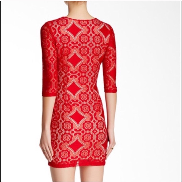 NWOT red lace up dress L Mini Dresses Large 3/4 sleeve cut Going Out Party Weddi - Picture 2 of 7